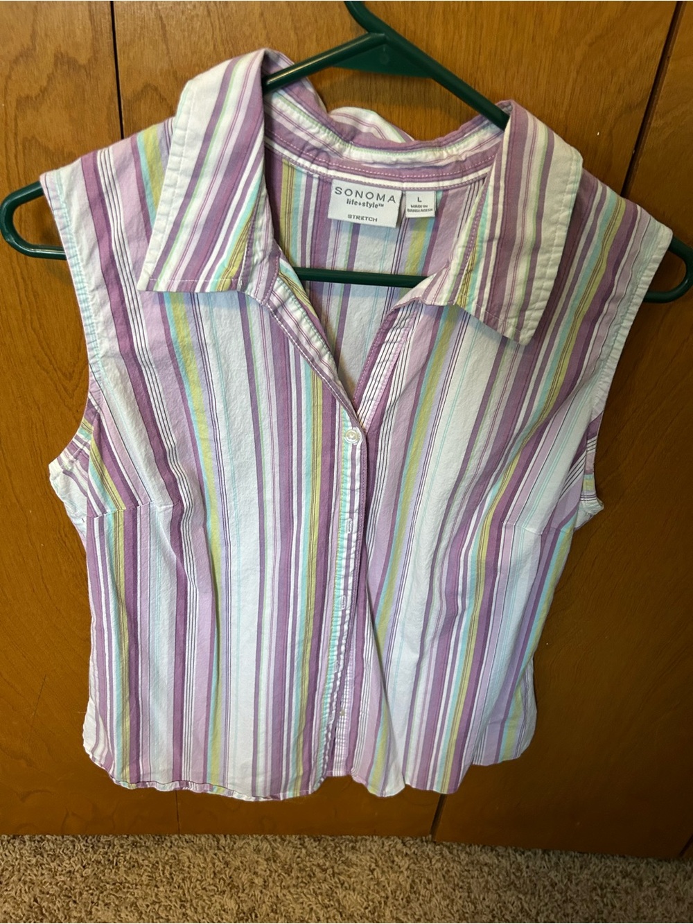 SONOMA Striped Sleeveless Button-Front Shirt in Lavender and Pastels